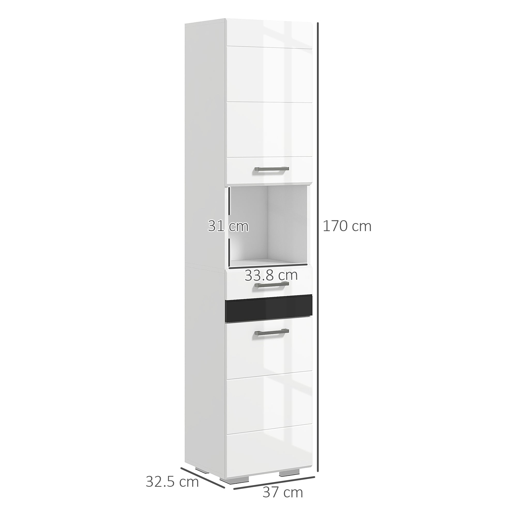 Easycomfort Colonna Bagno in MDF with Ripiano Aperto, Cassetto e Armadietto Chiuso, 37x32.5x170 cm, white