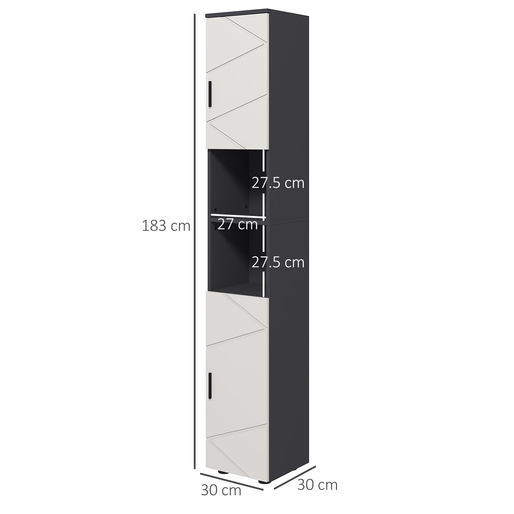 Easycomfort Colonna Bagno in Truciolato with 2 Ripiani Aperti e 2 Armadietti a 2 Livelli, 30x30x183 cm, Grigio