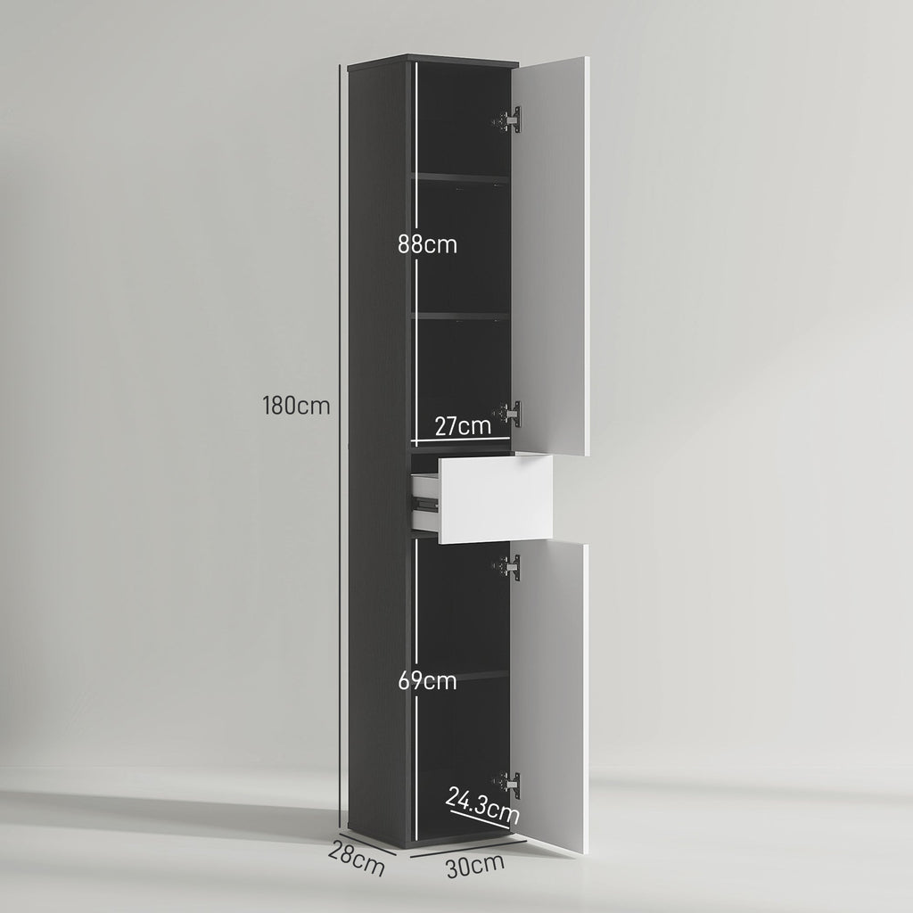 EasyComfort Colonna Bagno Salvaspazio in Legno with 2 Armadietti e Cassetto, 30x28x180 cm, black