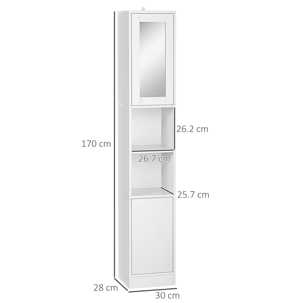 Easycomfort Colonna Bagno Salvaspazio in Legno with Specchio e Apertura a Pressione, 30x28x170cm, white