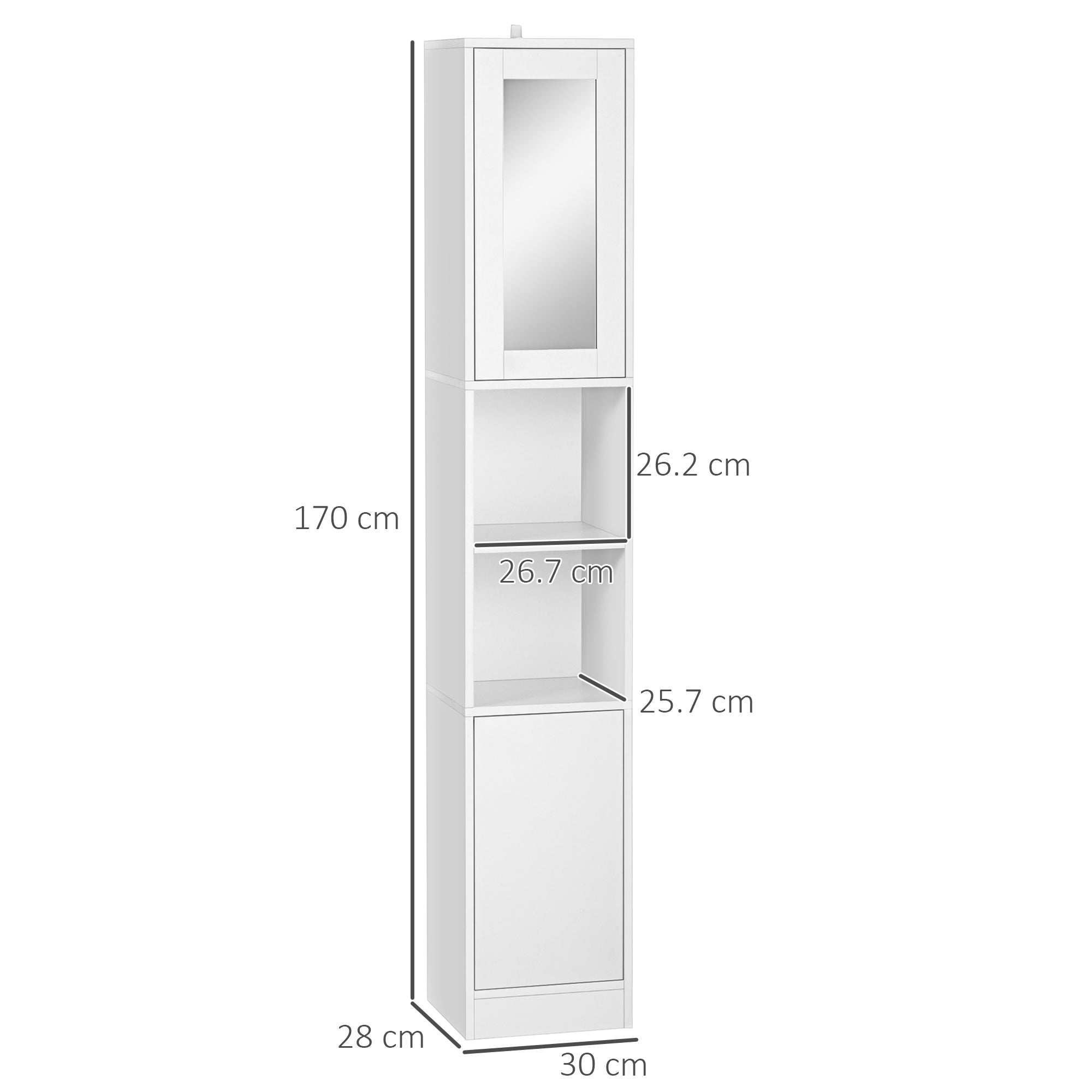 Easycomfort Colonna Bagno Salvaspazio in Legno with Specchio e Apertura a Pressione, 30x28x170cm, white