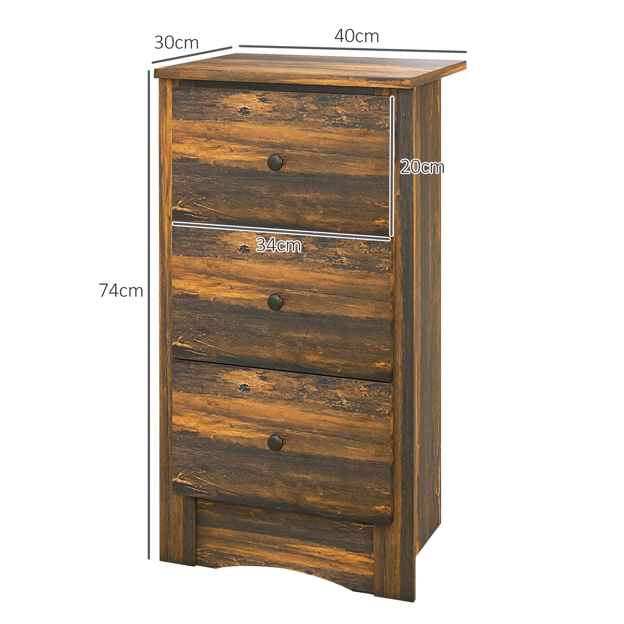 EasyComfort nachtkastje 3 lades 40x30x74 cm