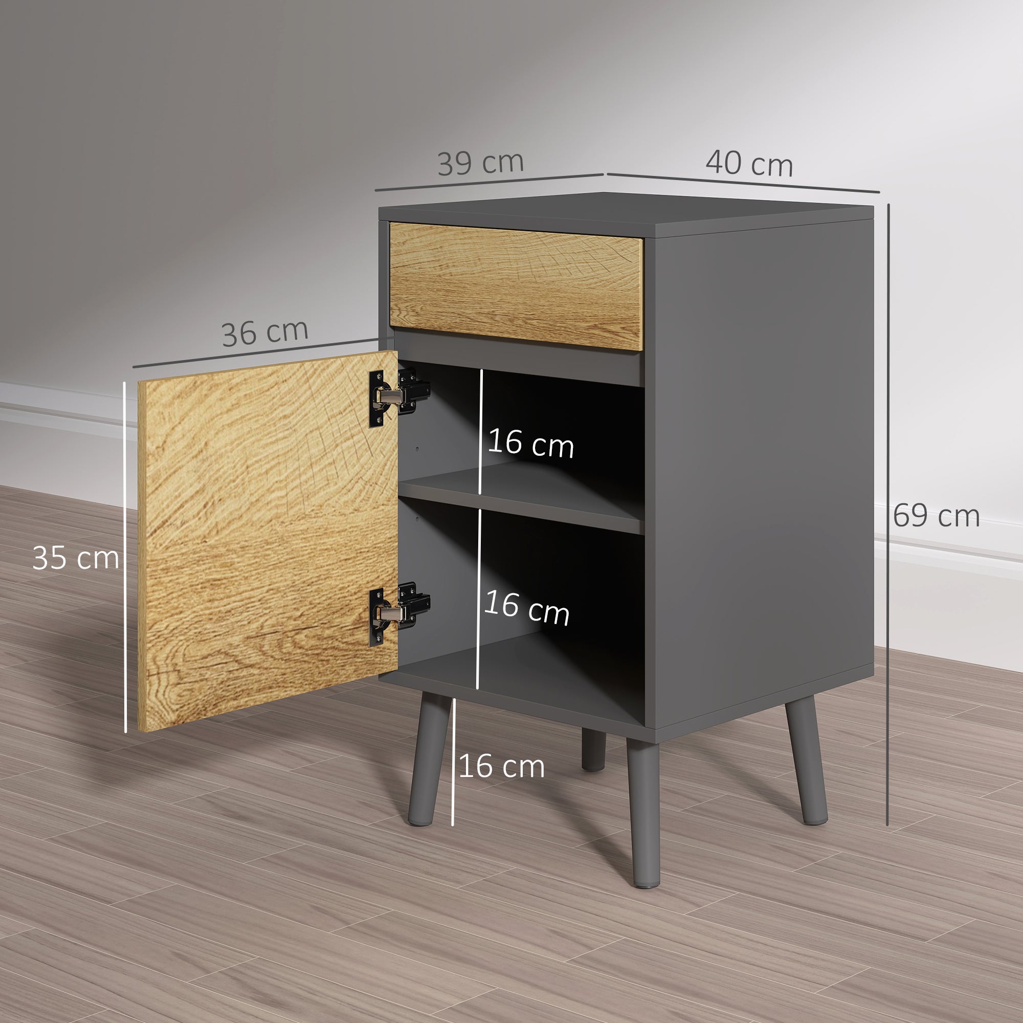 EasyComfort Comodino Nachtkastje met Lade en Kastje 40x39x69 cm