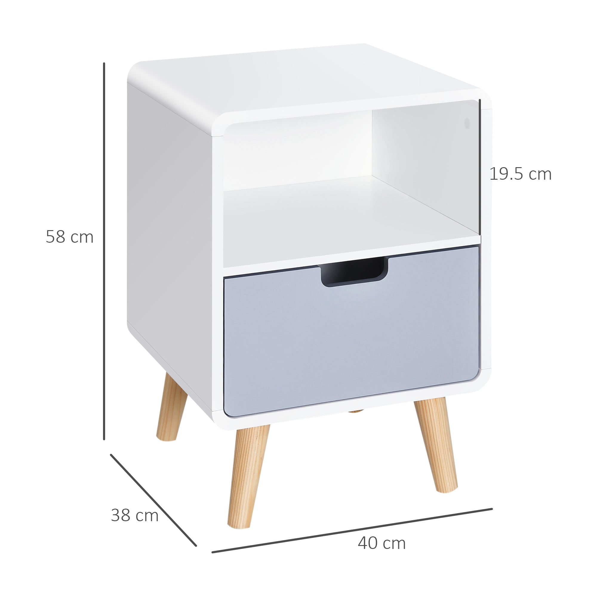 Easycomfort Comodino with Cassetto in MDF e Legno di Pino per Camera da Letto, Soggiorno e Bagno, 40x38x58 cm