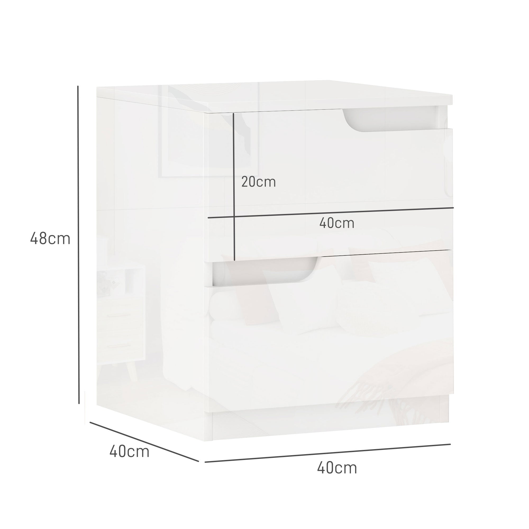 EasyComfort Comodino Moderno nachtkastje, 2 lades, 40x40x48 cm