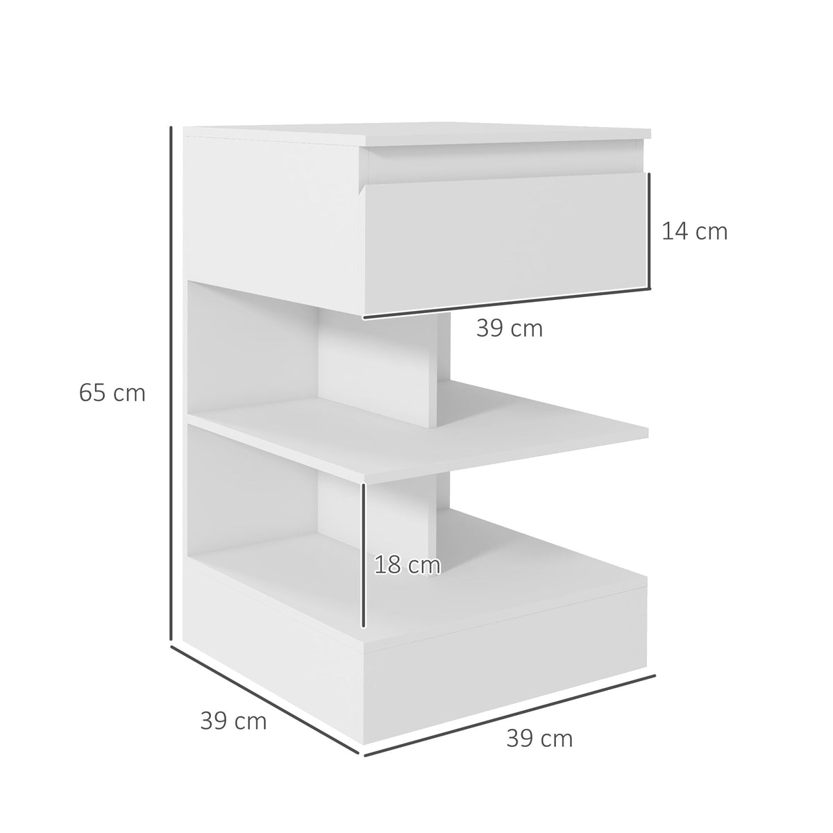 EasyComfort nachtkastje wit 39x39x65 cm – 1 lade, 2 schappen