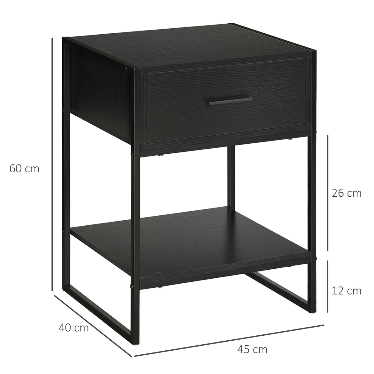 EasyComfort set van 2 nachtkastjes met lade en open schap 45x40x60 cm zwart