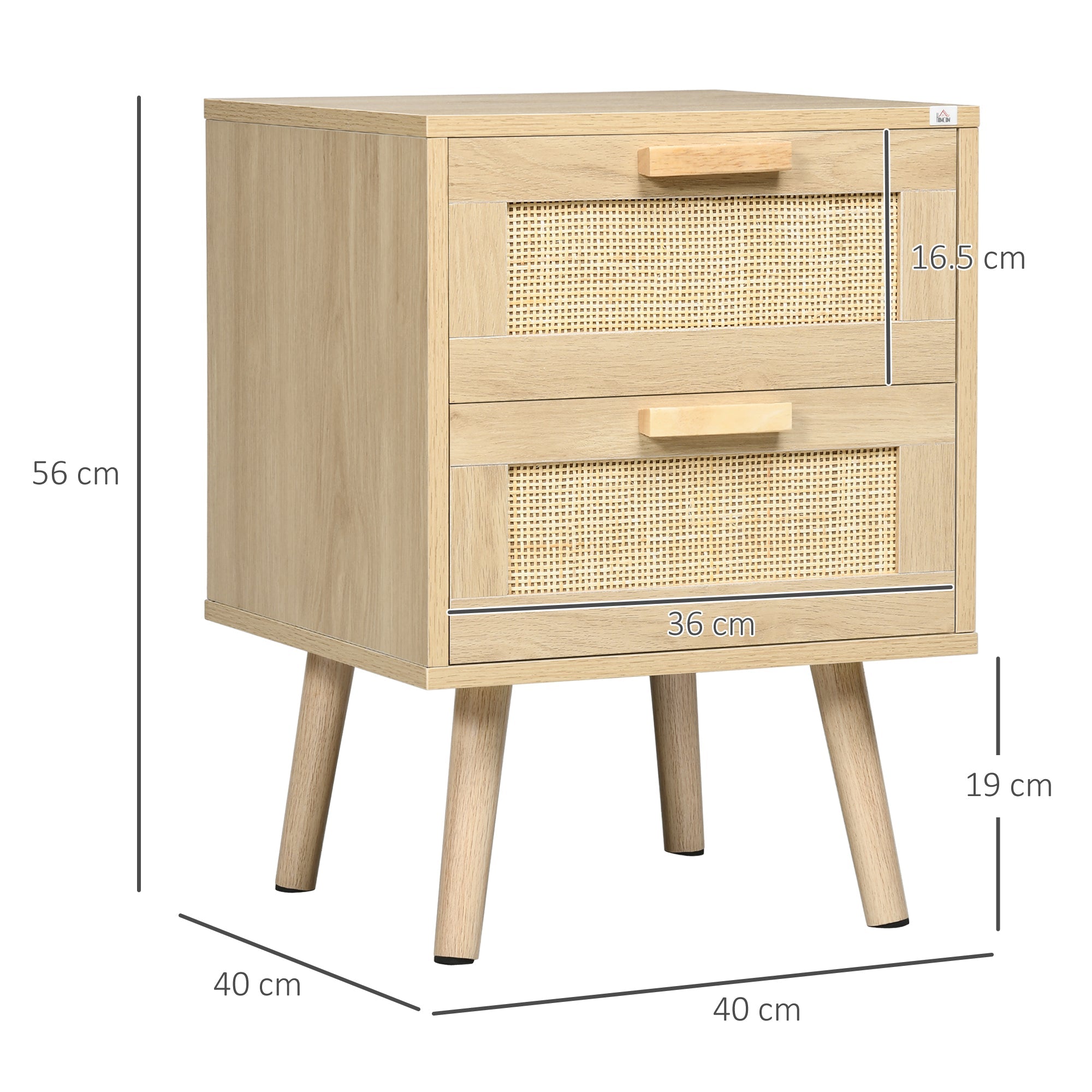 EasyComfort Nachtkastje 40x40x56 cm, 2 lades, boho rattan