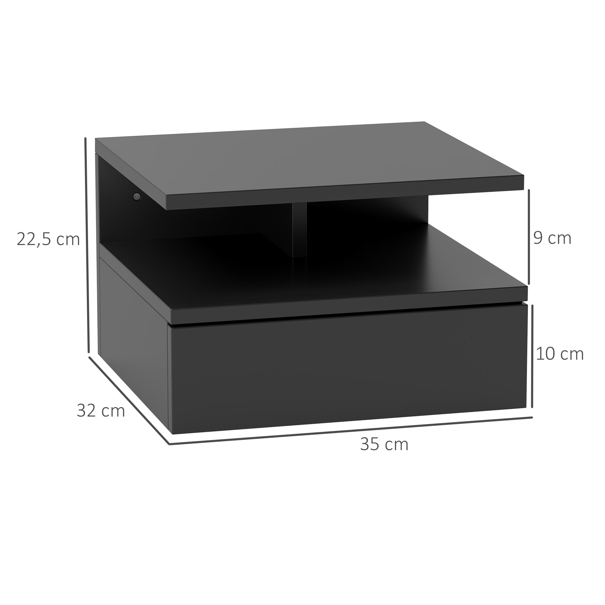 EasyComfort Comodino Sospeso nachtkastje met lade en plank, 35x32x22.5 cm, zwart