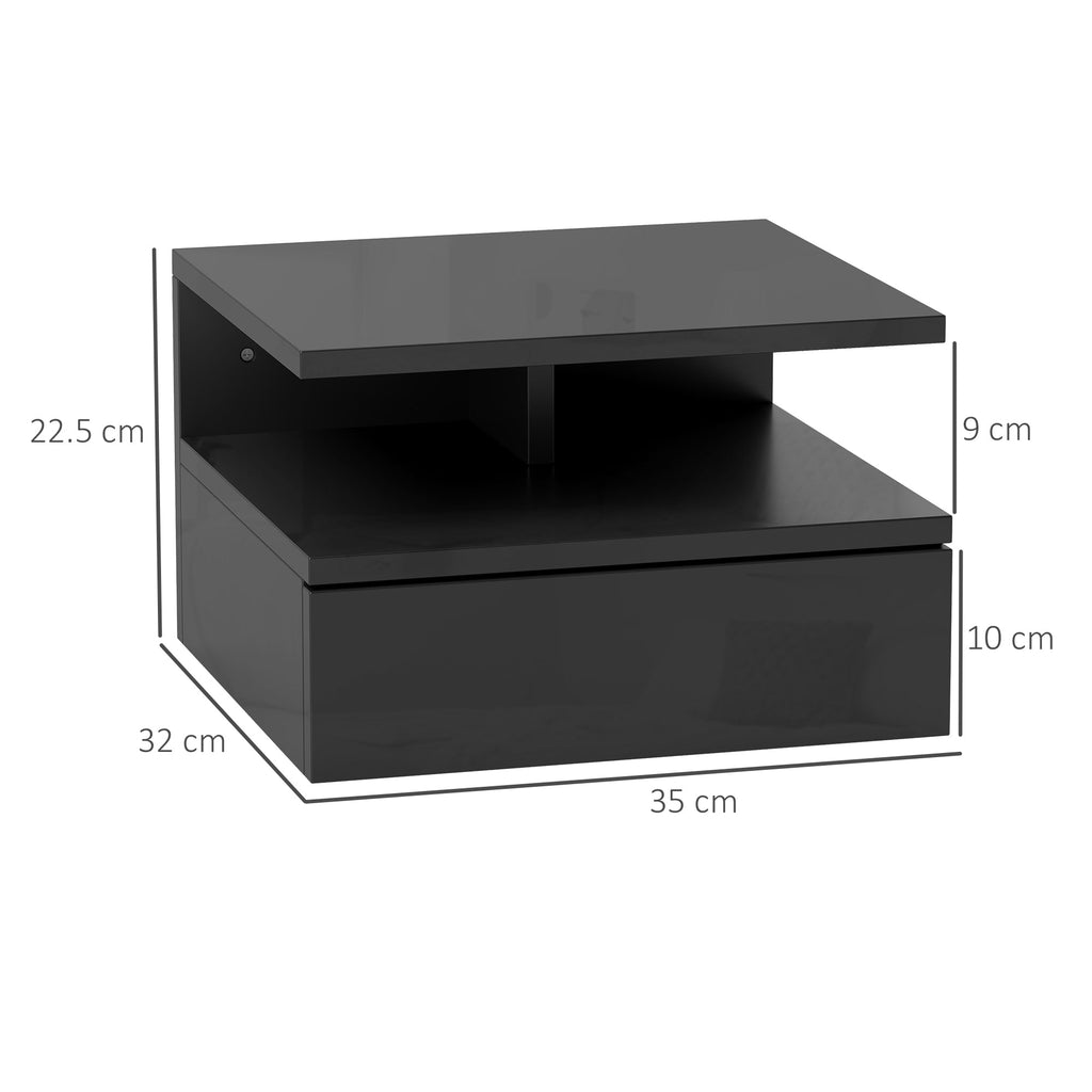 EasyComfort zwevend nachtkastje met lade 35x32x22.5 cm zwart hoogglans