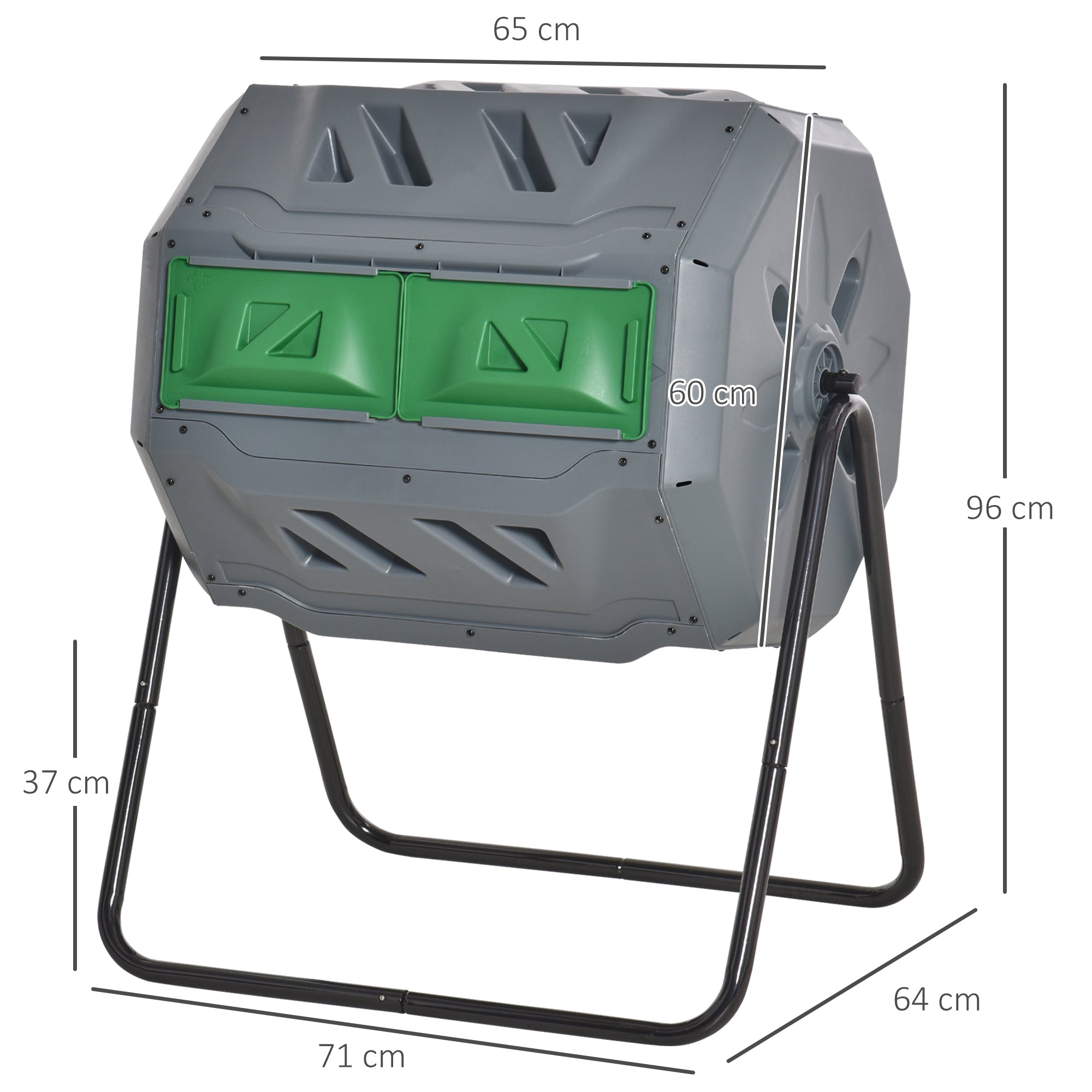 EasyComfort Compostiera da Giardino Girevole a 2 Sezioni with 8 Prese d'Aria, in Acciaio e PP, 71x65x96 cm, Grigio