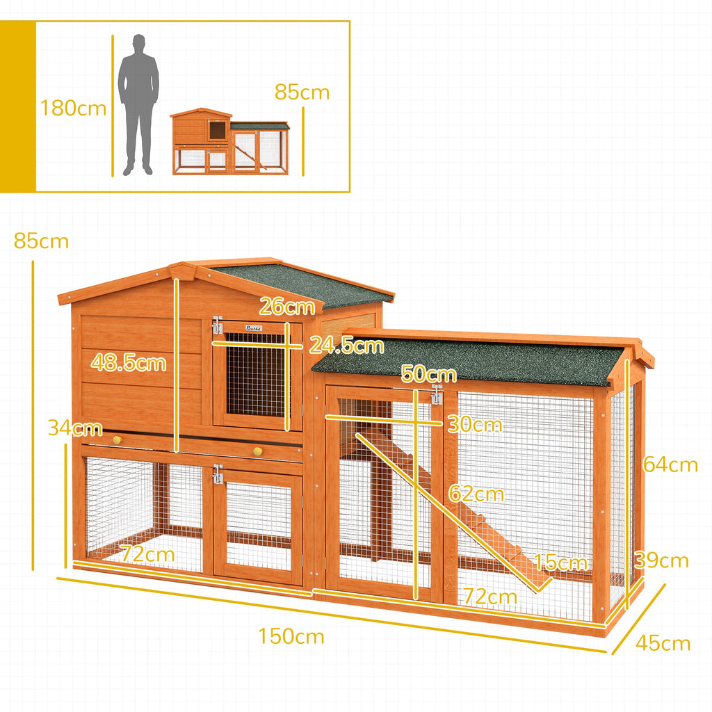 EasyComfort Conigliera a 2 Piani da Esterno in Legno di Abete e Filo di Metallo, 150x45x85 cm, Arancione