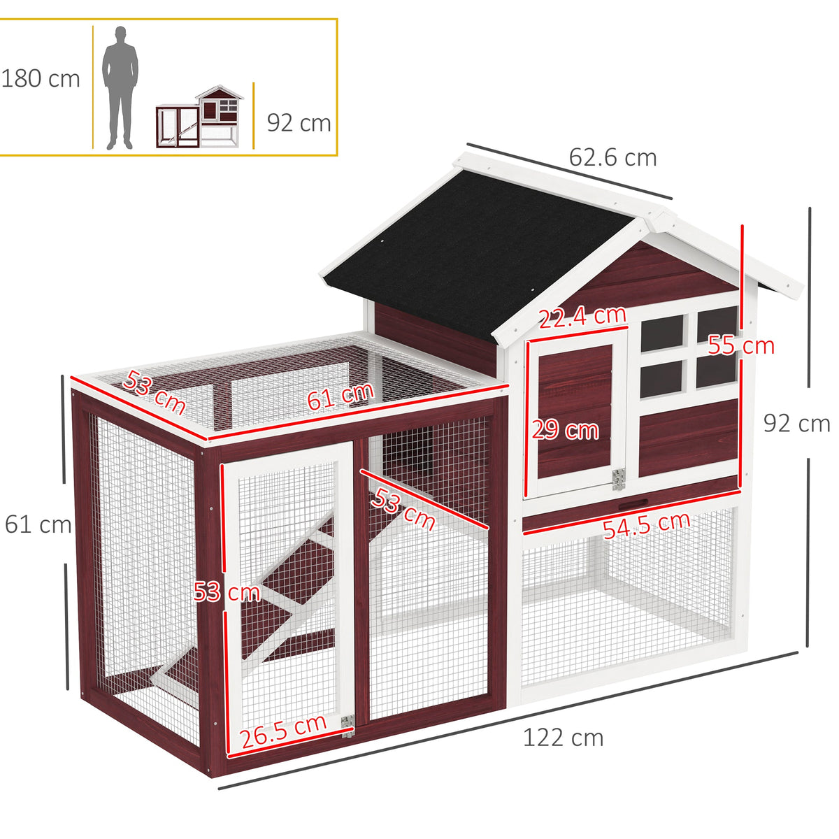 EasyComfort Konijnenhok buiten, hout, 122x62.6x92 cm