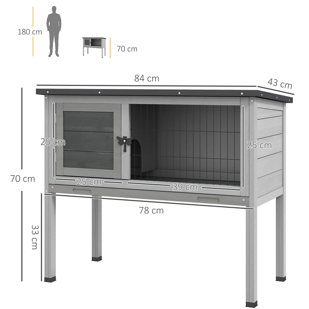 EasyComfort Conigliera Rialzata in Legno da Esterni con Tetto Apribile e Vassoio Estraibile, 84x43x70cm, Grigio