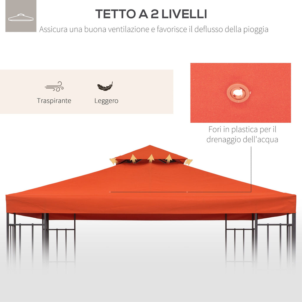 EasyComfort Copertura per Gazebo 3x3 m a 2 Livelli in Poliestere Resistente with 8 Fori di Drenaggio, Rosso Ruggine