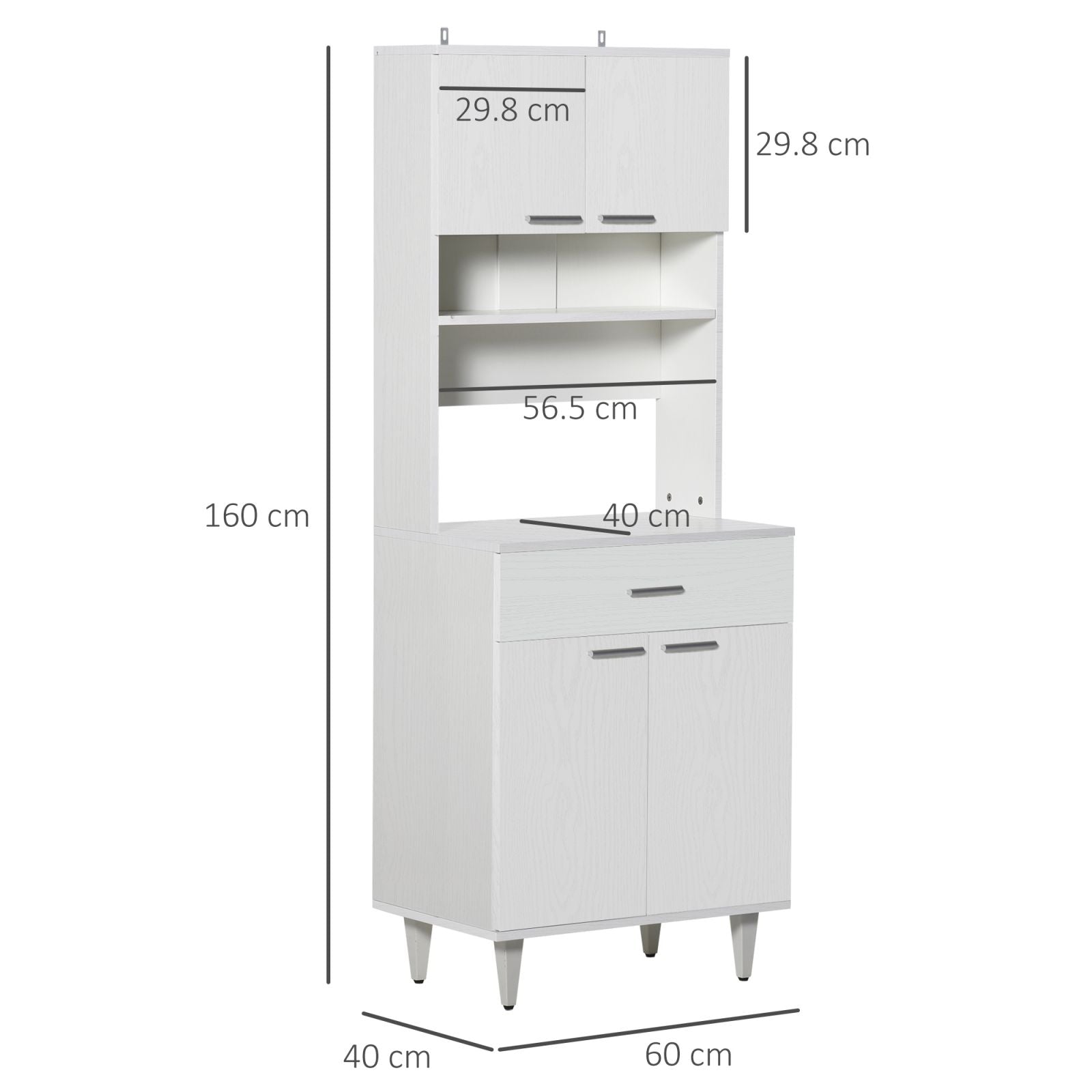 Easycomfort Credenza Alta da Cucina, Madia Classica Bianca in Legno with 2 Armadietti e 1 Mensola, white, 60x40x160cm