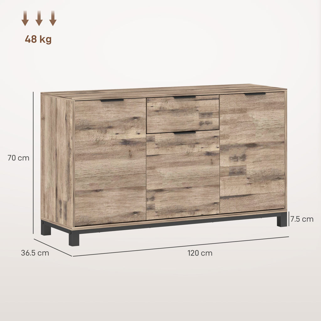 EasyComfort Credenza Buffet in stile Industriale with Cassetto e 3 Armadietti, in Legno Marrone, 120x36.5x70 cm
