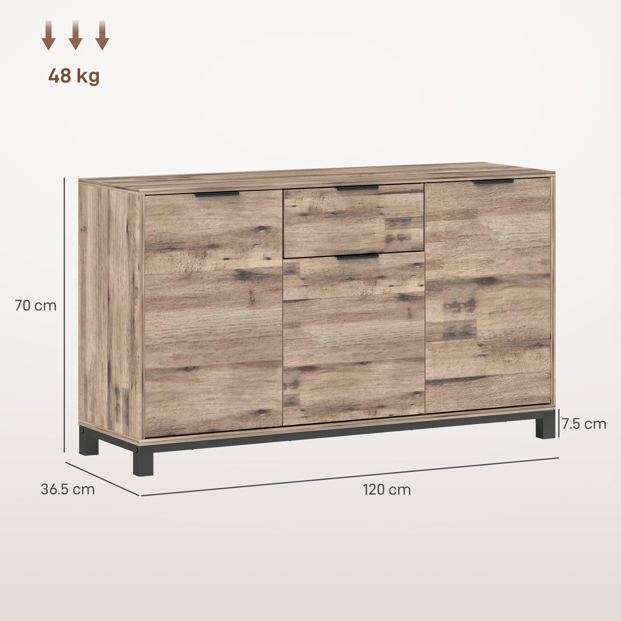EasyComfort Credenza Buffet in stile Industriale with Cassetto e 3 Armadietti, in Legno Marrone, 120x36.5x70 cm