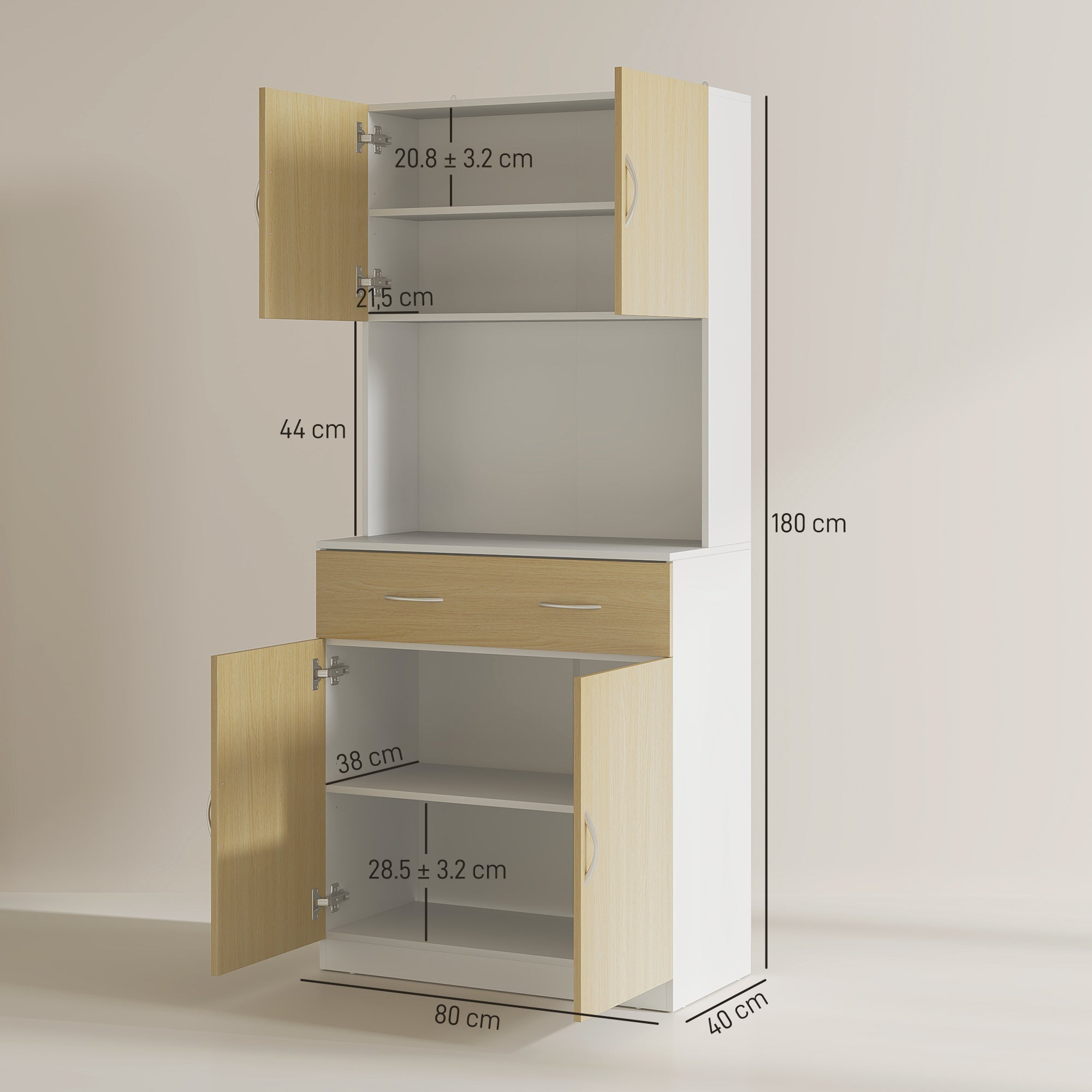 EasyComfort keukenkast met 2 deurskasten en lade 80x40x180 cm