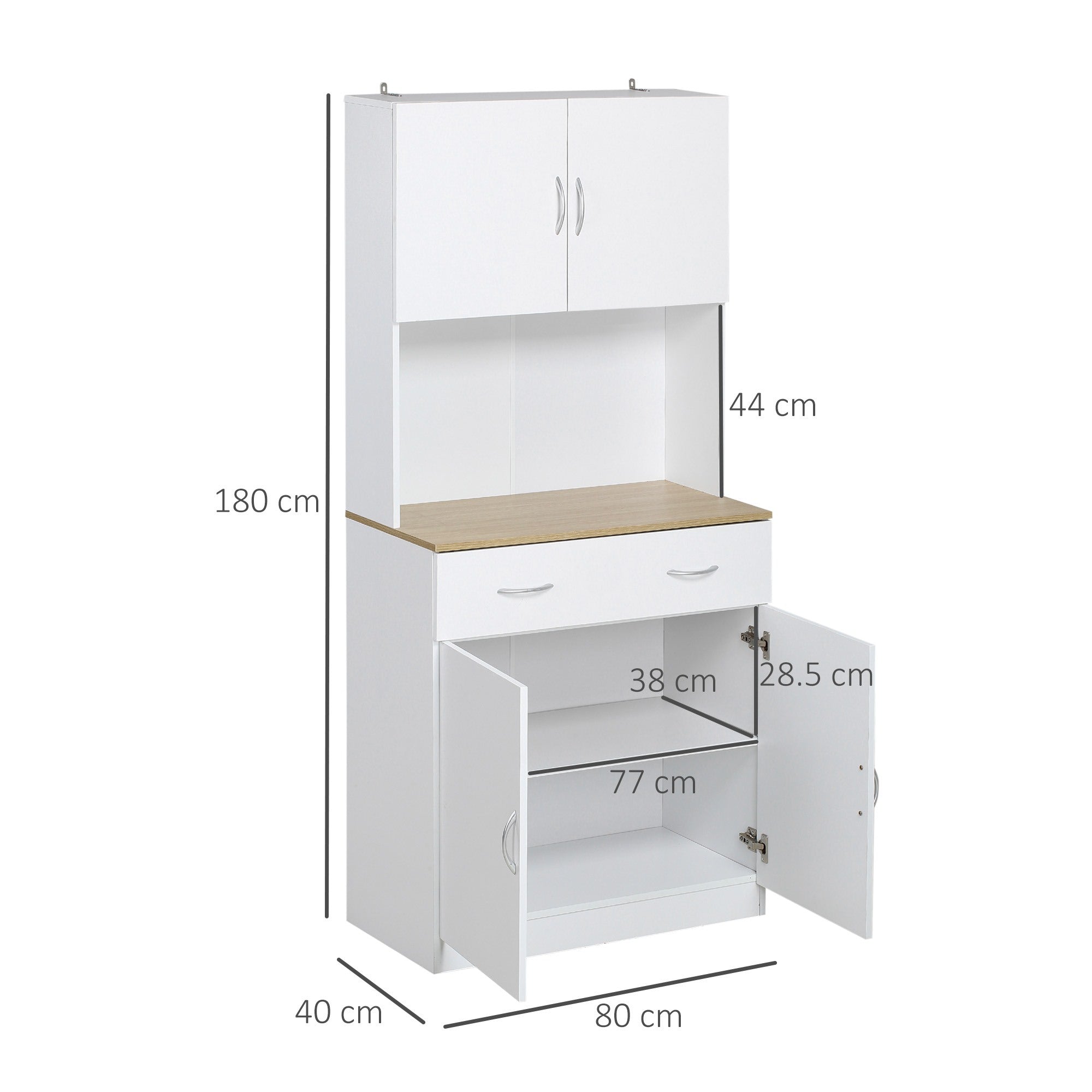Easycomfort Credenza Cucina with Armadietti a 2 Ante e Cassetto in Legno, 80x40x180cm, white