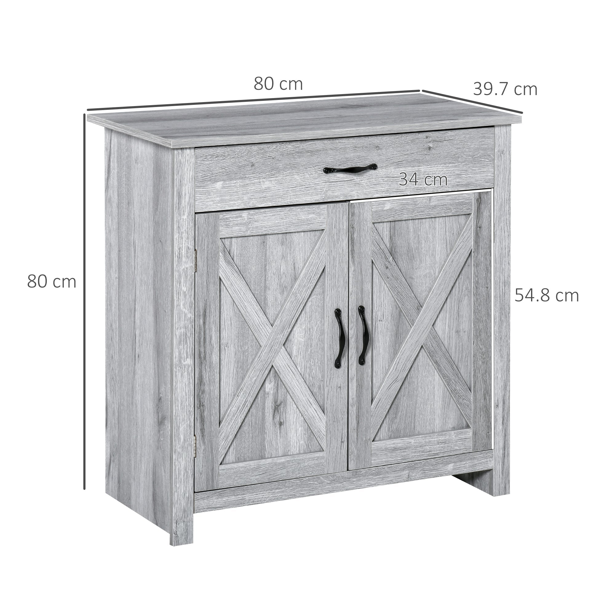 EasyComfort Credenza Cucina Country with Armadietto a 2 Ante e Cassetto, 80x39.7x80cm, Grigio