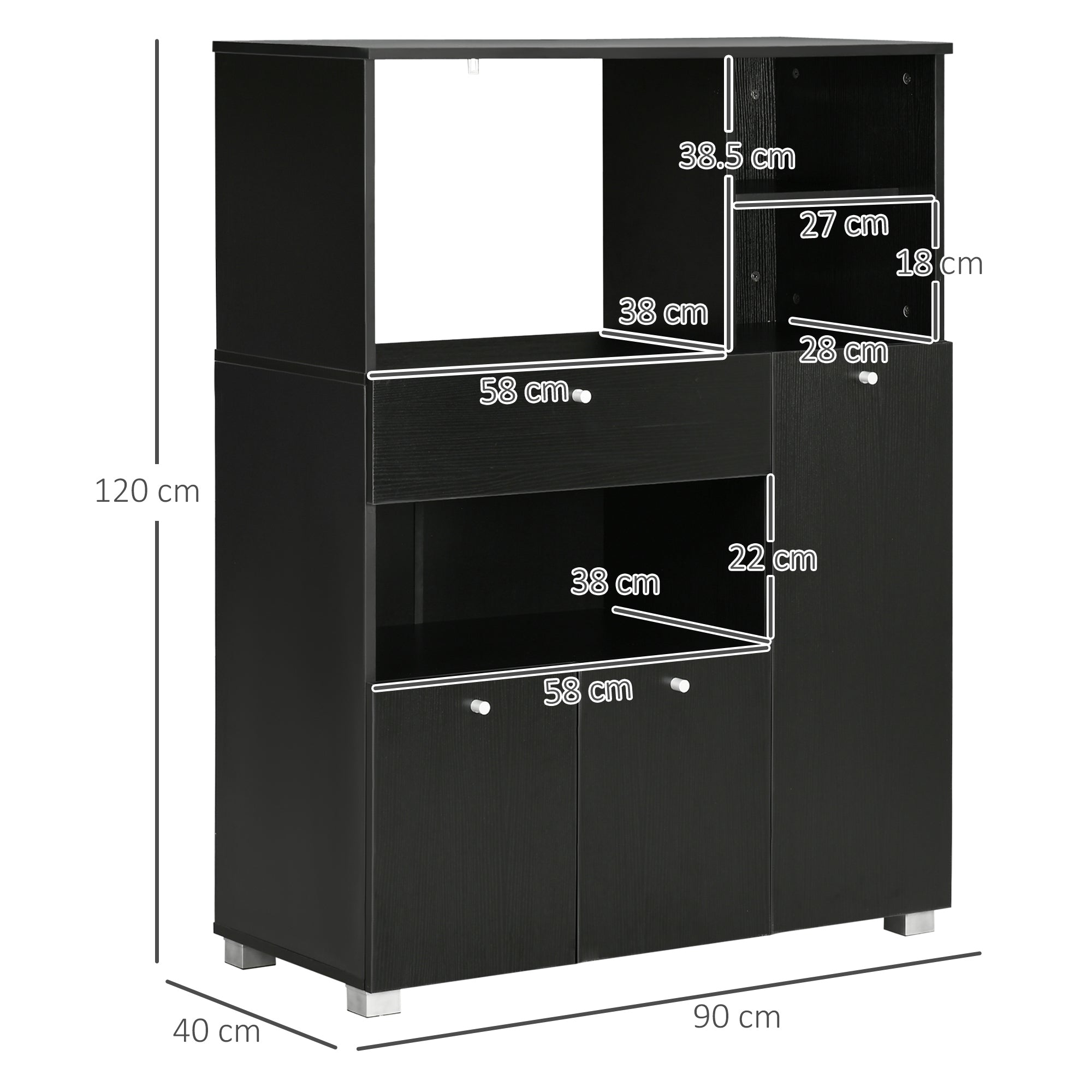 EasyComfort keukenkast 90x40x120 cm, zwart