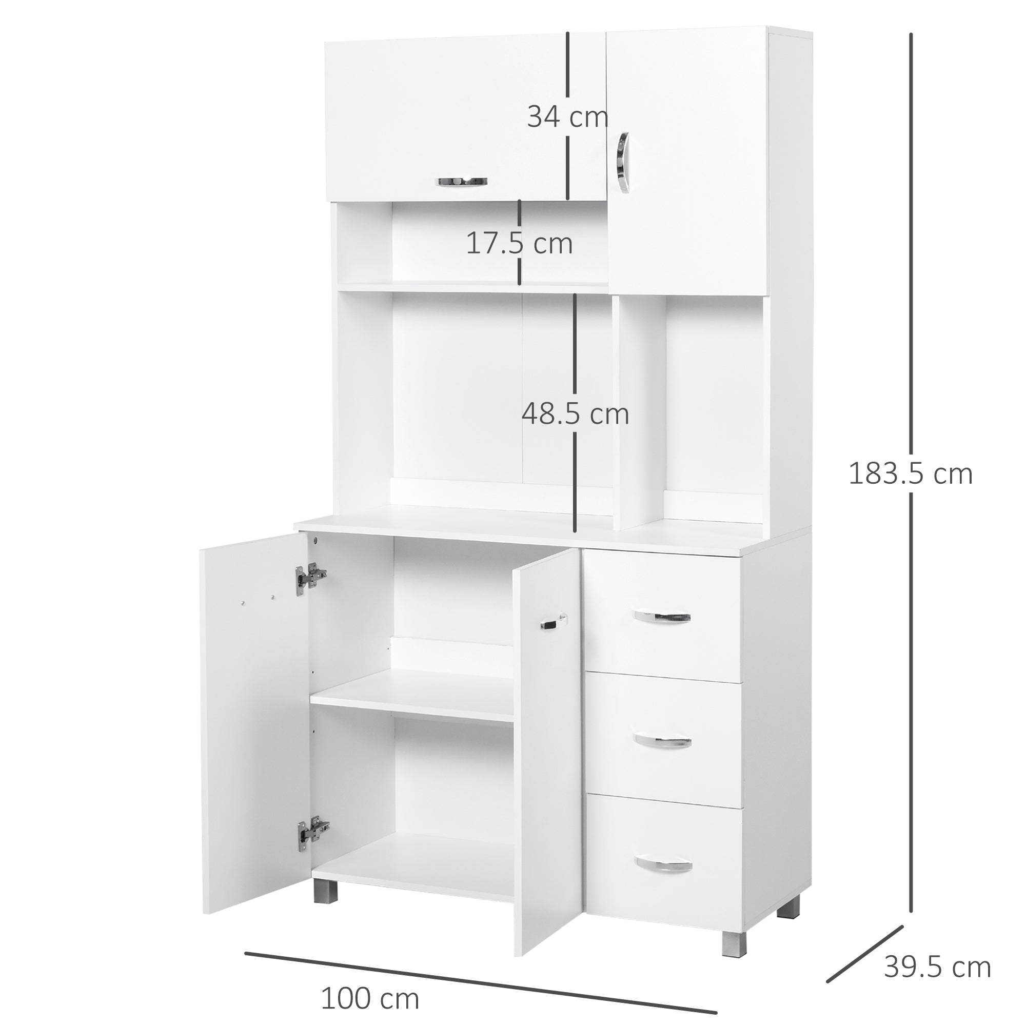 EasyComfort hoge keukenkast met lades en kasten 100x39.5x183.5cm