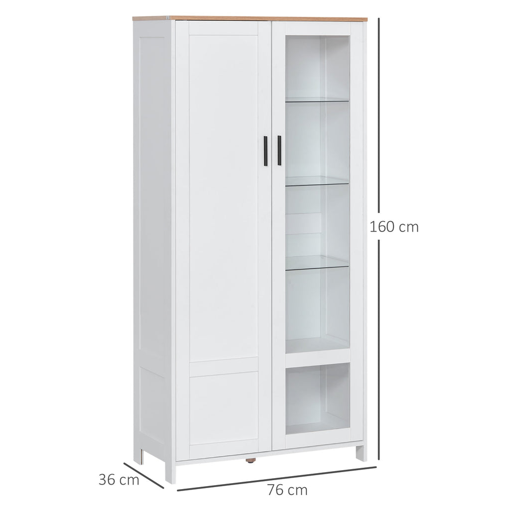 Easycomfort Credenza Moderna a 2 Ante with Mensole Regolabili in Legno e Vetro, 76x36x160cm, white