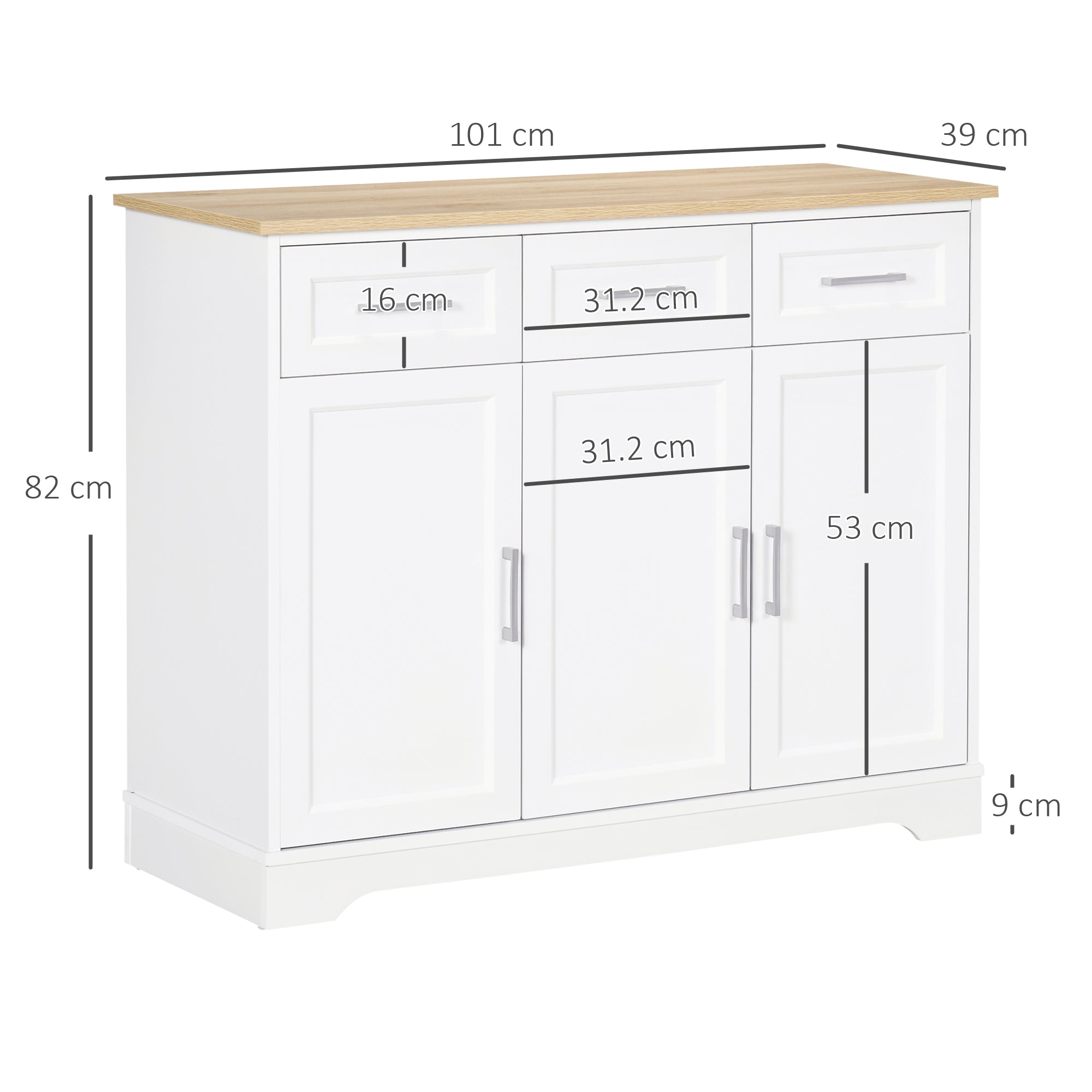 EasyComfort Credenza Moderna keukenkast 3 lades 3 deuren 101x39x82 cm
