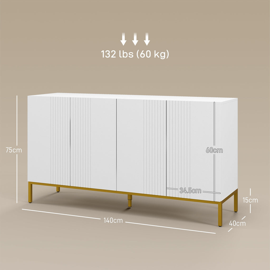 EasyComfort Credenza Moderna 4-deurs dressoir 140x40x75 cm wit/goud