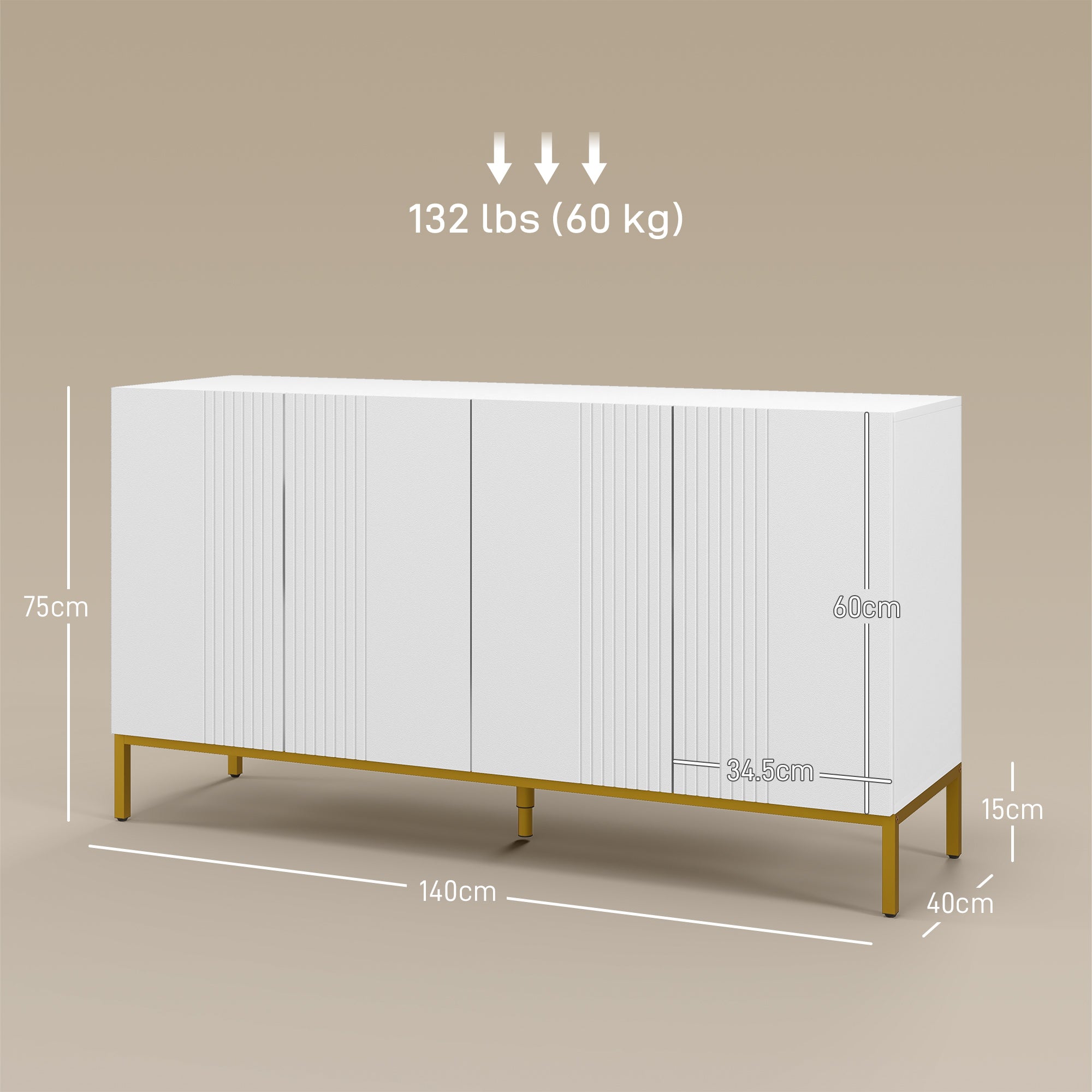 EasyComfort Credenza Moderna 4-deurs dressoir 140x40x75 cm wit/goud