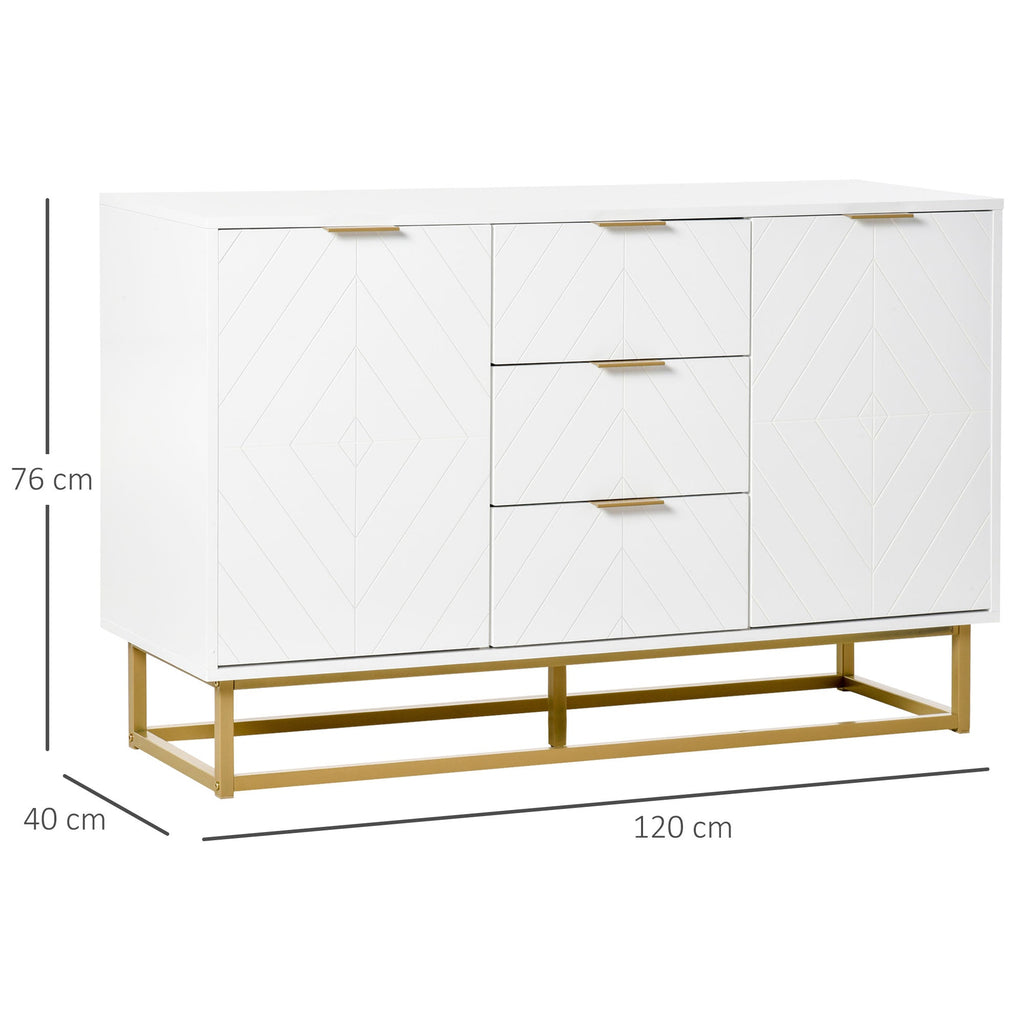 Easycomfort Credenza Moderna Bianca, Credenza Bassa Buffet per Cucina o Sala da Pranzo with 3 Cassetti e 2 Ante, 120x40x76cm