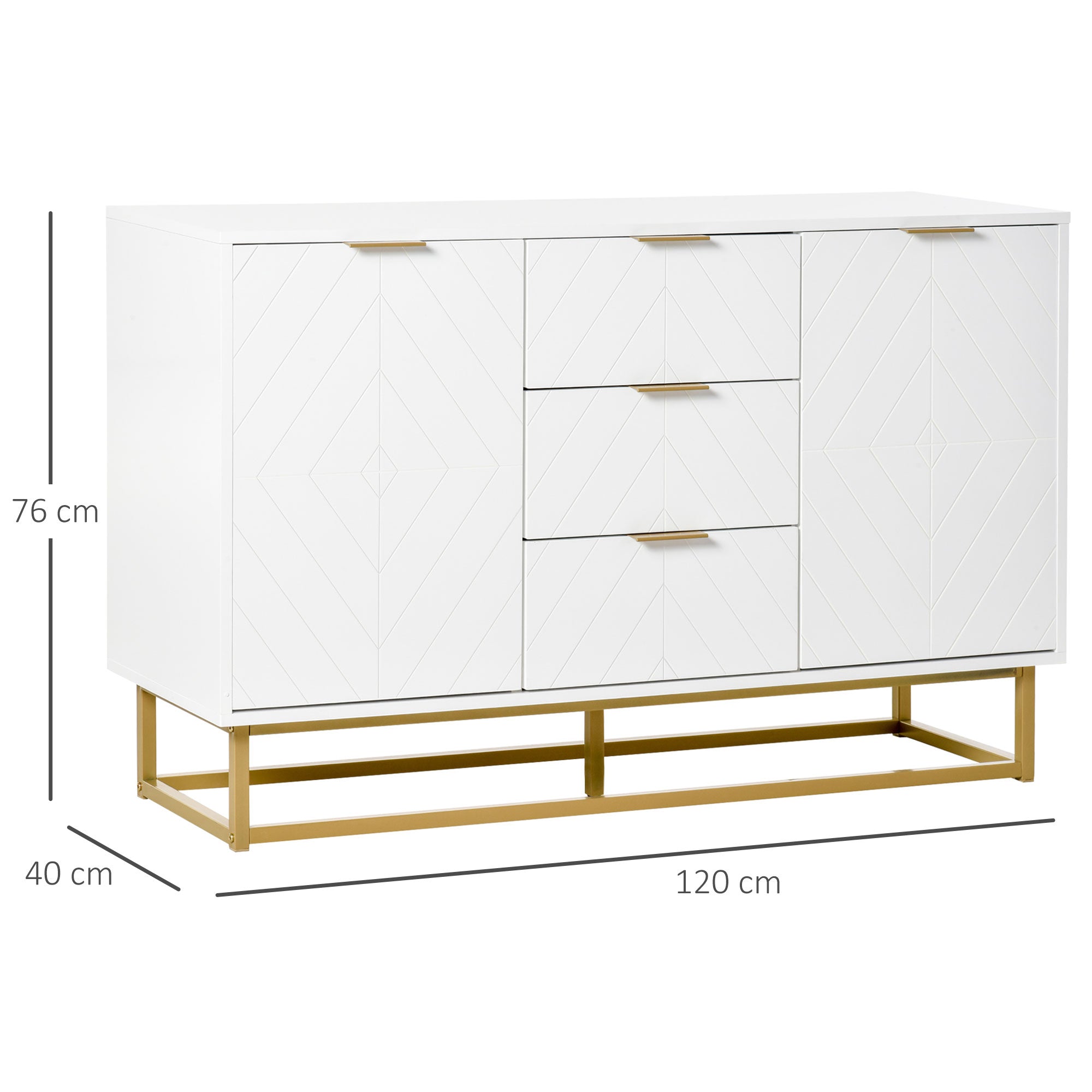 Easycomfort Credenza Moderna Bianca, Credenza Bassa Buffet per Cucina o Sala da Pranzo with 3 Cassetti e 2 Ante, 120x40x76cm