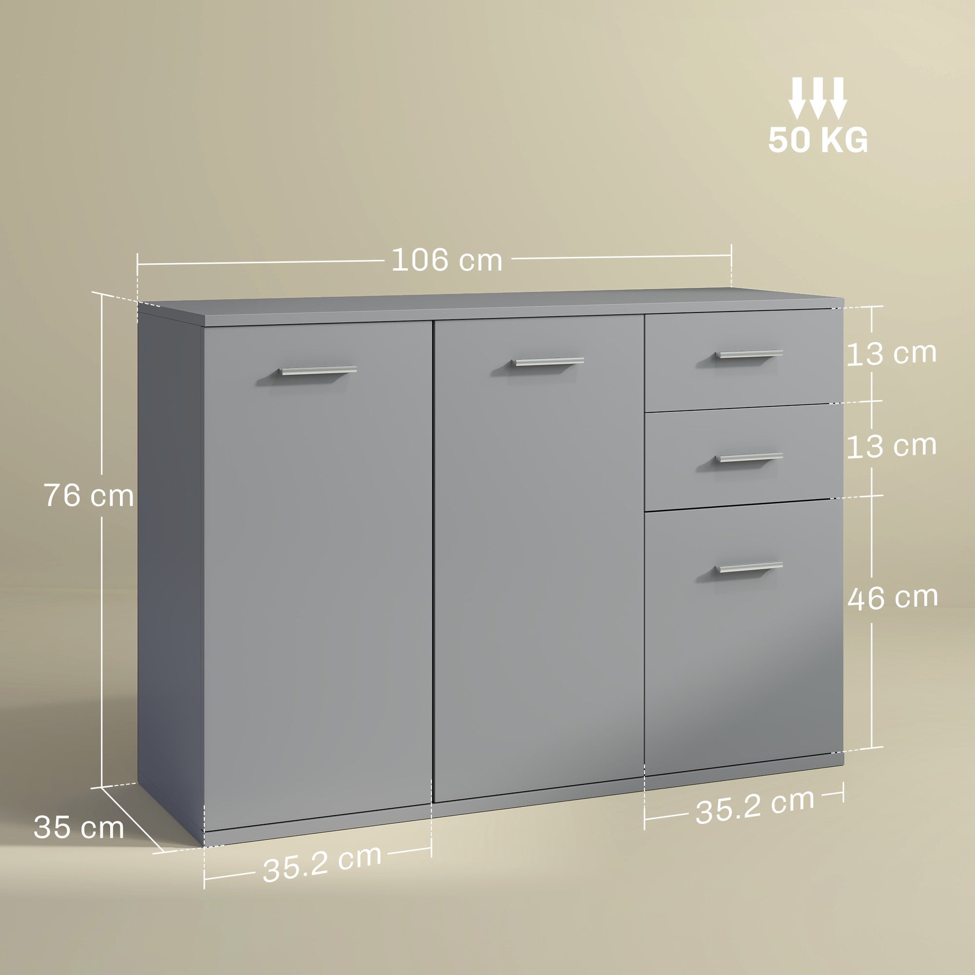 EasyComfort Credenza Moderna dressoir 2 lades, 3 kastjes, 106x35x76 cm