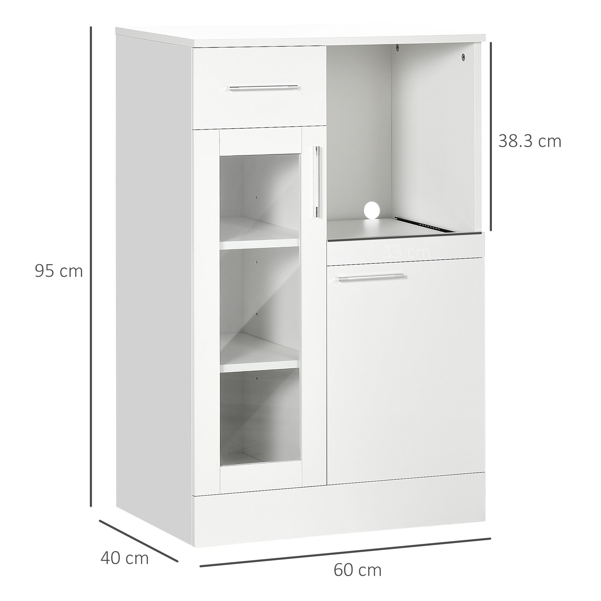Easycomfort Credenza Moderna with Armadietti e Cassetto in Legno e Vetro, 60x40x95cm, white