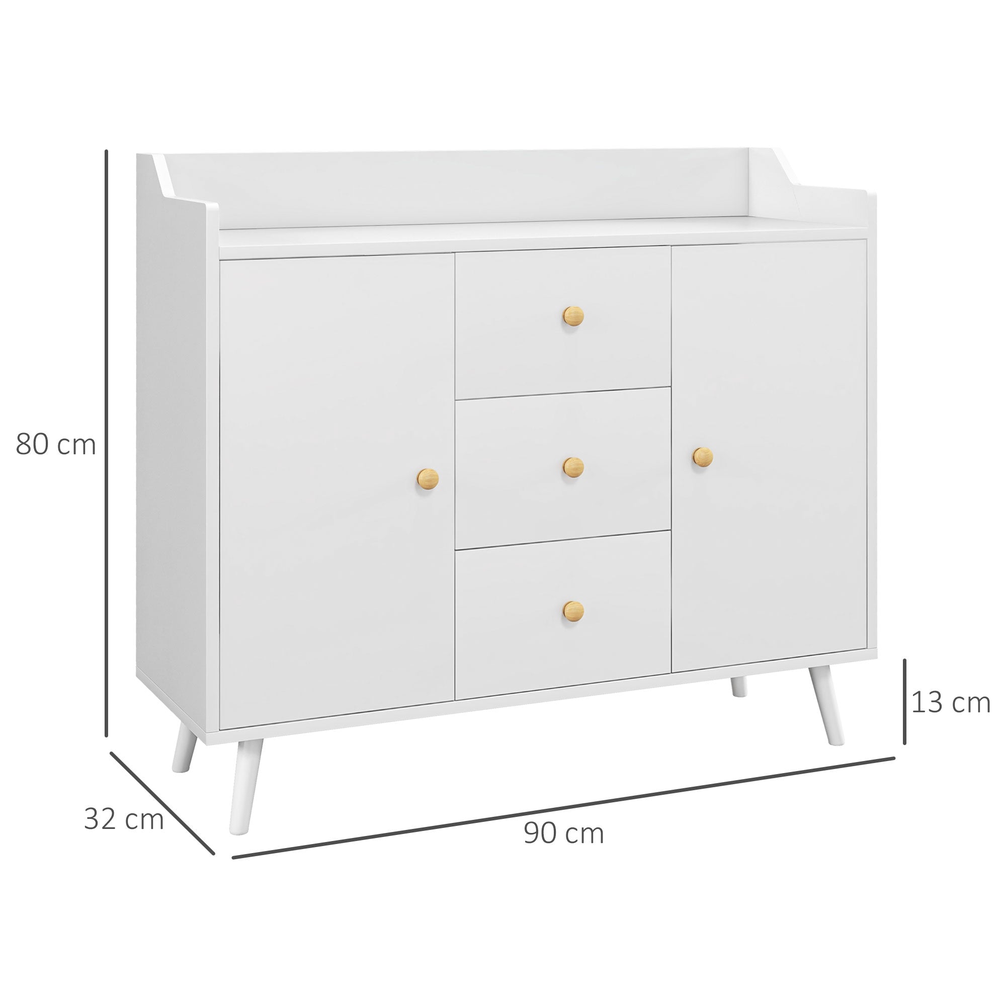 EasyComfort Dressoir modern, 3 lades & 2 deuren, 90x32x80 cm, wit