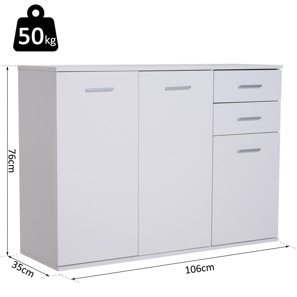 Easycomfort Credenza Soggiorno with 3 Armadietti e 2 Cassetti, Madia Soggiorno Moderna Salvaspazio with Ripiano Regolabile in Legno, 106x35x76 cm, white