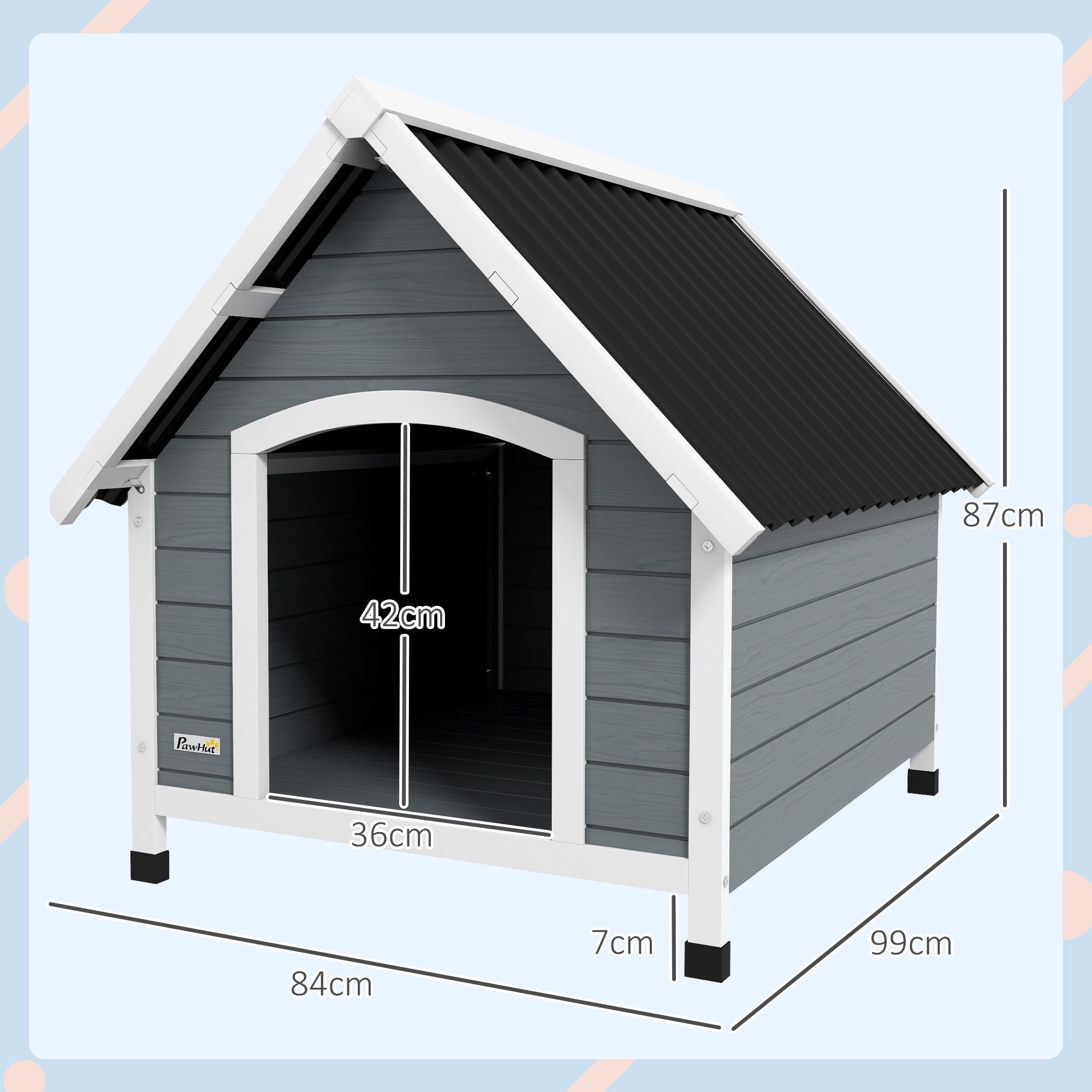 EasyComfort Cuccia per Cani in Legno da Esterno, Casetta per Cani Grandi con Pavimento Rimovibile, 84x99x87cm, Grigio