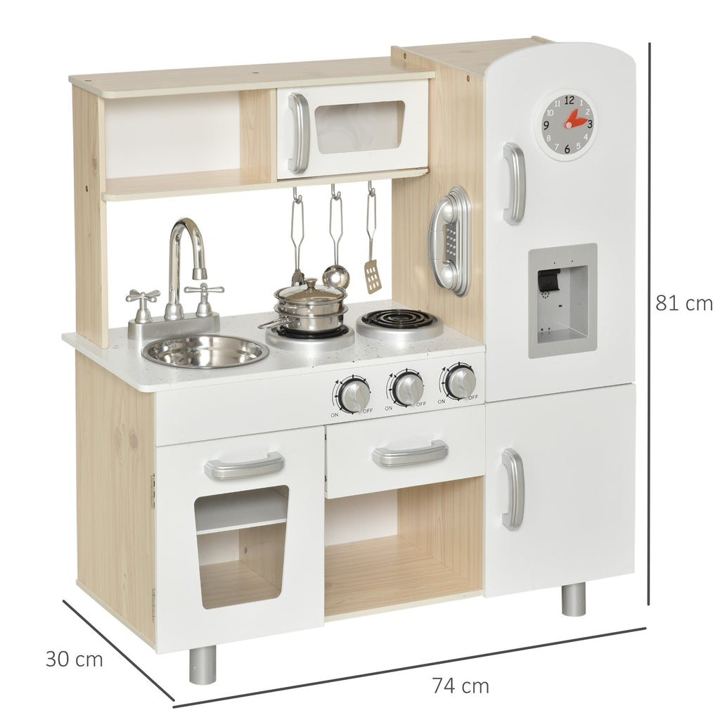 Easycomfort Cucina Giocattolo in Legno per Bambini with Lavandino e Fornelli, Pentole e Utensili in Acciaio, 74x30x81cm, white