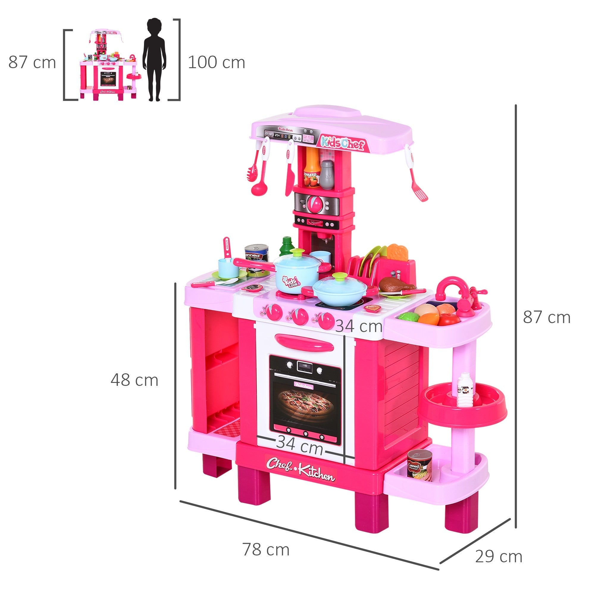 EasyComfort Keukenspeelset 38-delig met licht en geluid, 78x29x87 cm, roze