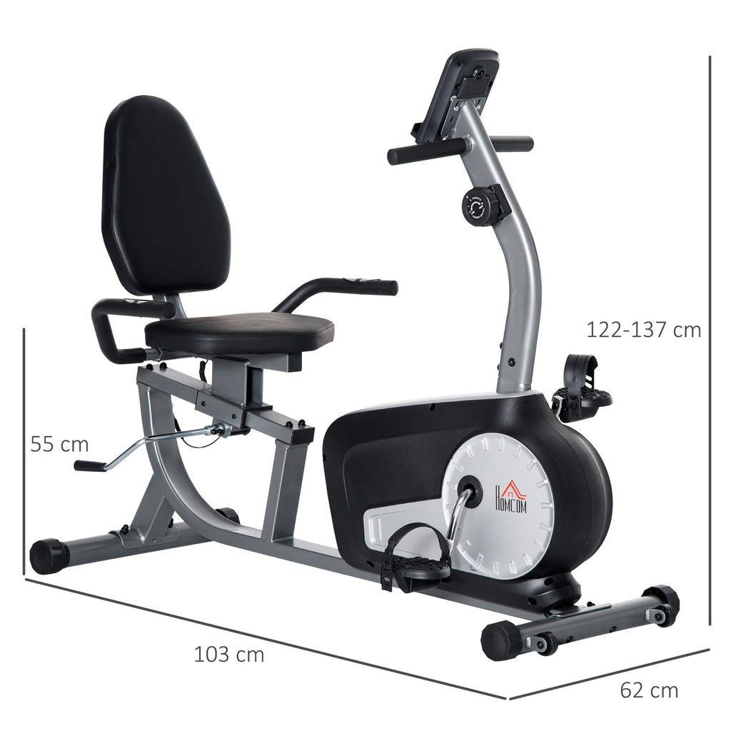EASYCOMFORT Recumbent Horizontal Exercise Bike with 8 Resistance Levels, LCD Screen and Adjustable Seat, 122-137x62x103 cm