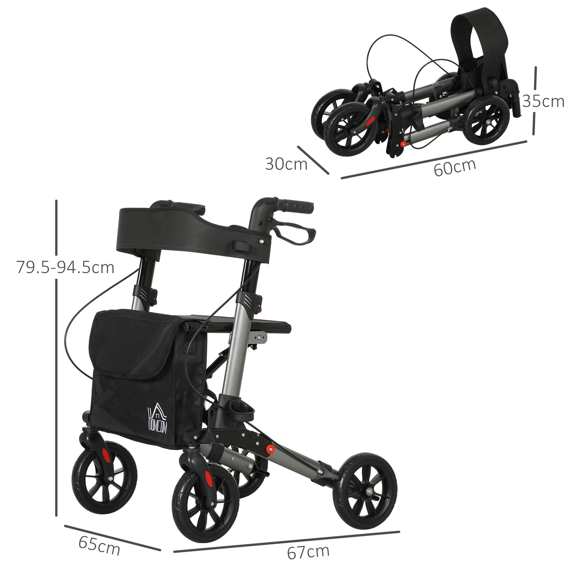 EasyComfort Deambulatore Pieghevole in Allumino ad Altezza Regolabile with Borsa, 64x67x80-92 cm, black e Argento