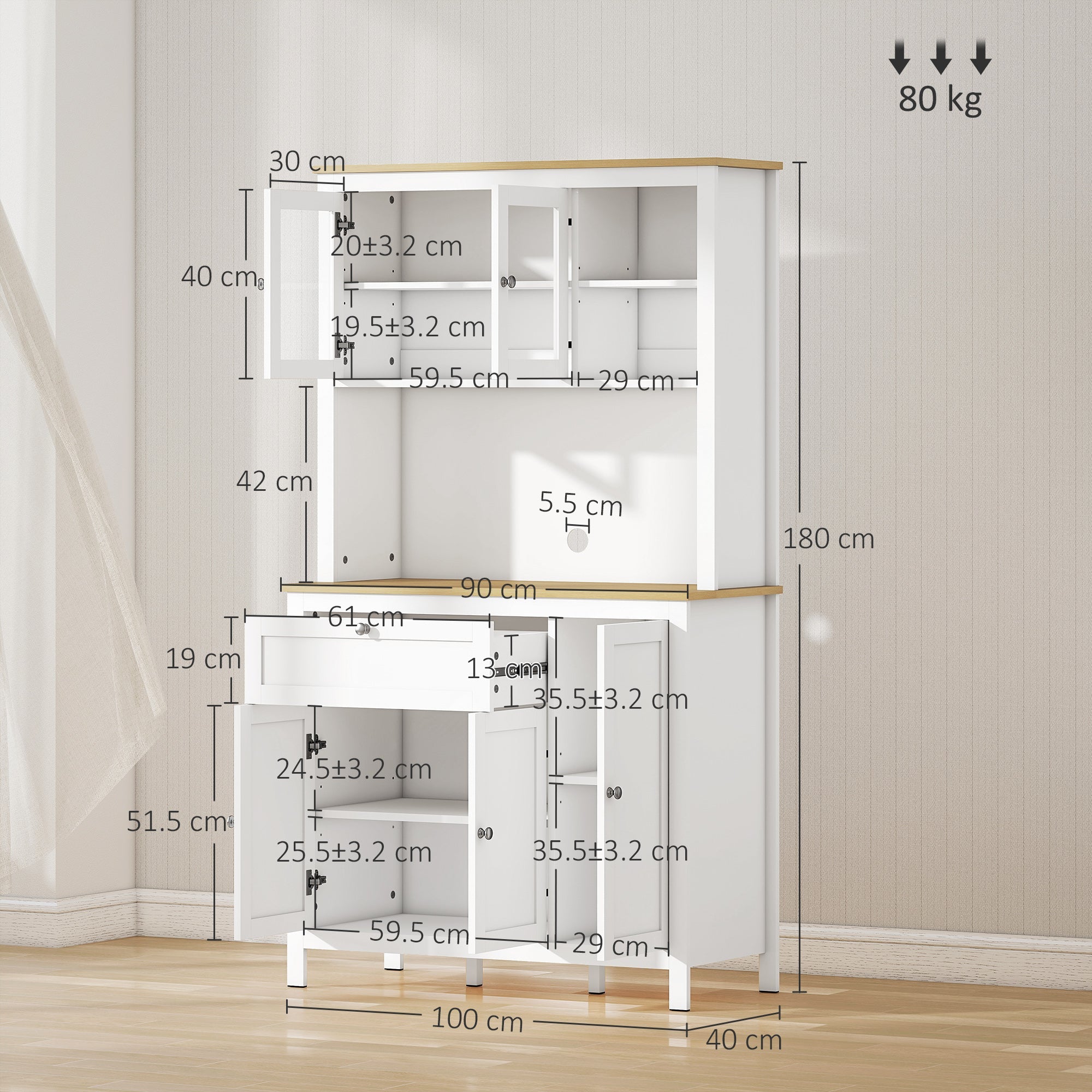 EasyComfort voorraadkast met lades en verstelbare planken 100x40x180 cm