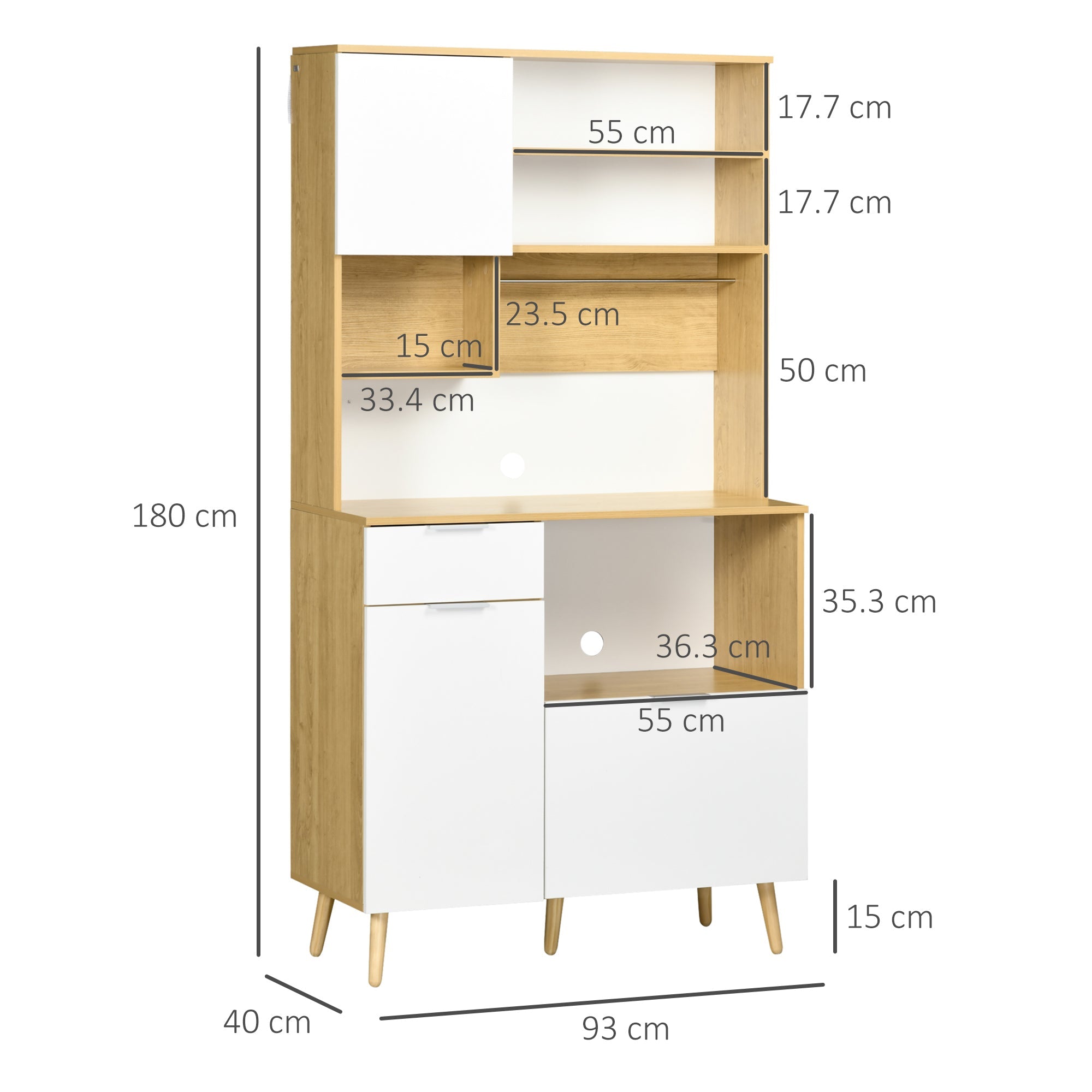 Easycomfort Dispensa da Cucina in Truciolato with Armadietti, Cassetti, Ripiani Regolabili e Appendino, 93x40x180 cm