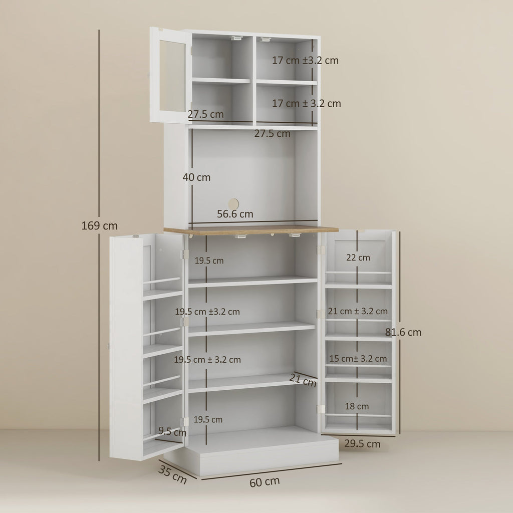 EasyComfort Dispensa da Cucina Porta Microonde with Ripiani Aperti e Armadietto with Portaspezie, 60x35x169 cm, white