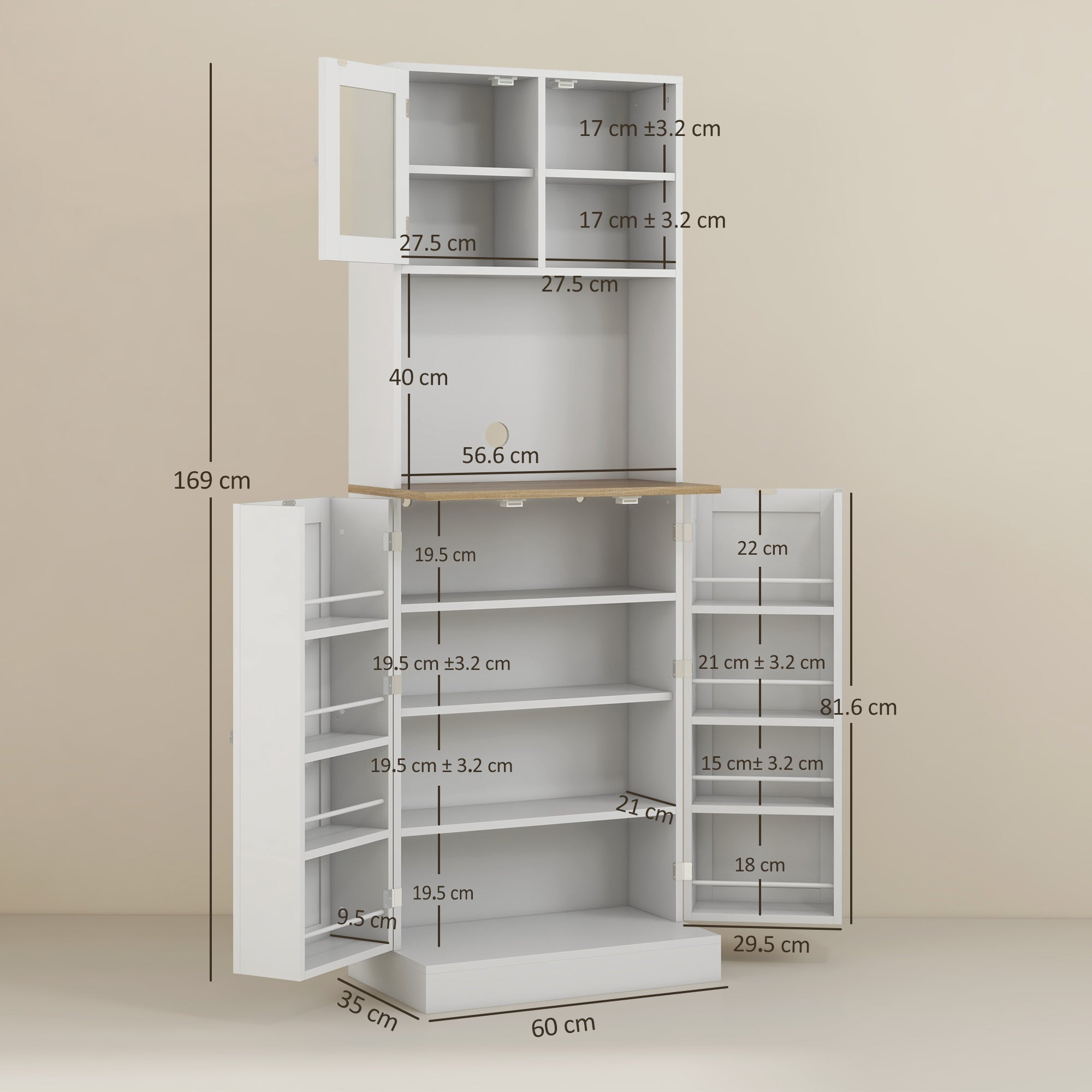 EasyComfort Dispensa da Cucina Porta Microonde with Ripiani Aperti e Armadietto with Portaspezie, 60x35x169 cm, white