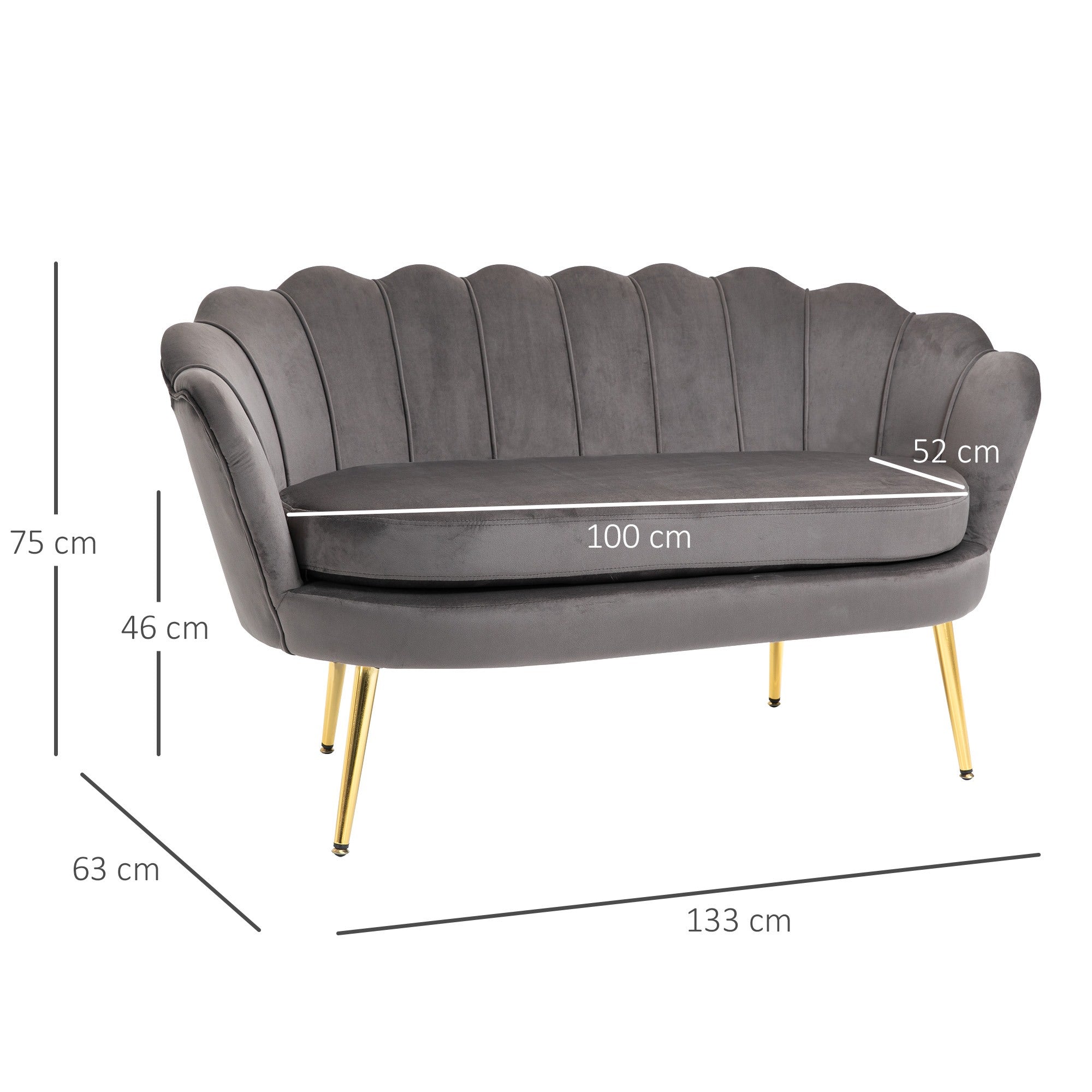 Easycomfort Divanetto 2 Posti in Tessuto Effetto Velluto with Braccioli, Divano Moderno with Seduta Imbottita per Camera da Letto e Soggiorno, 133x63x75cm, Grigio