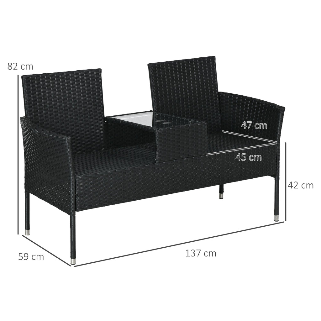 EasyComfort 2-zits buitenbank met tafeltje 137x59x82 cm, zwart