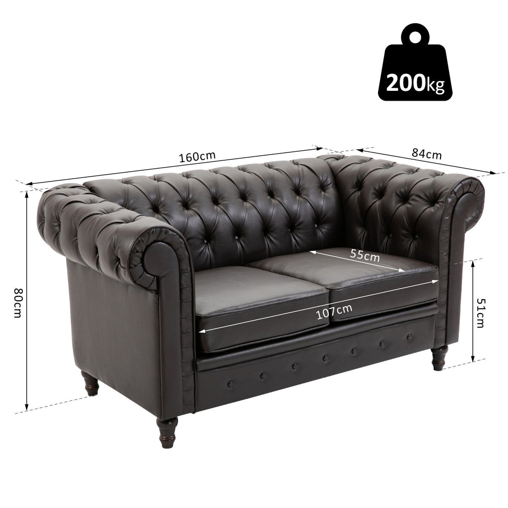 EasyComfort 2-zits Chesterfield-bank PU-leer, 160x84x80 cm