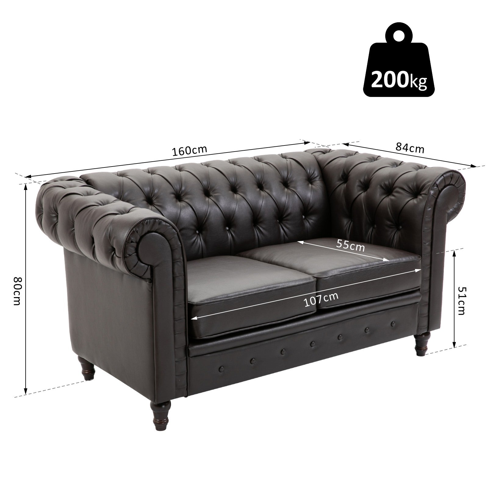 EasyComfort 2-zits Chesterfield-bank PU-leer, 160x84x80 cm
